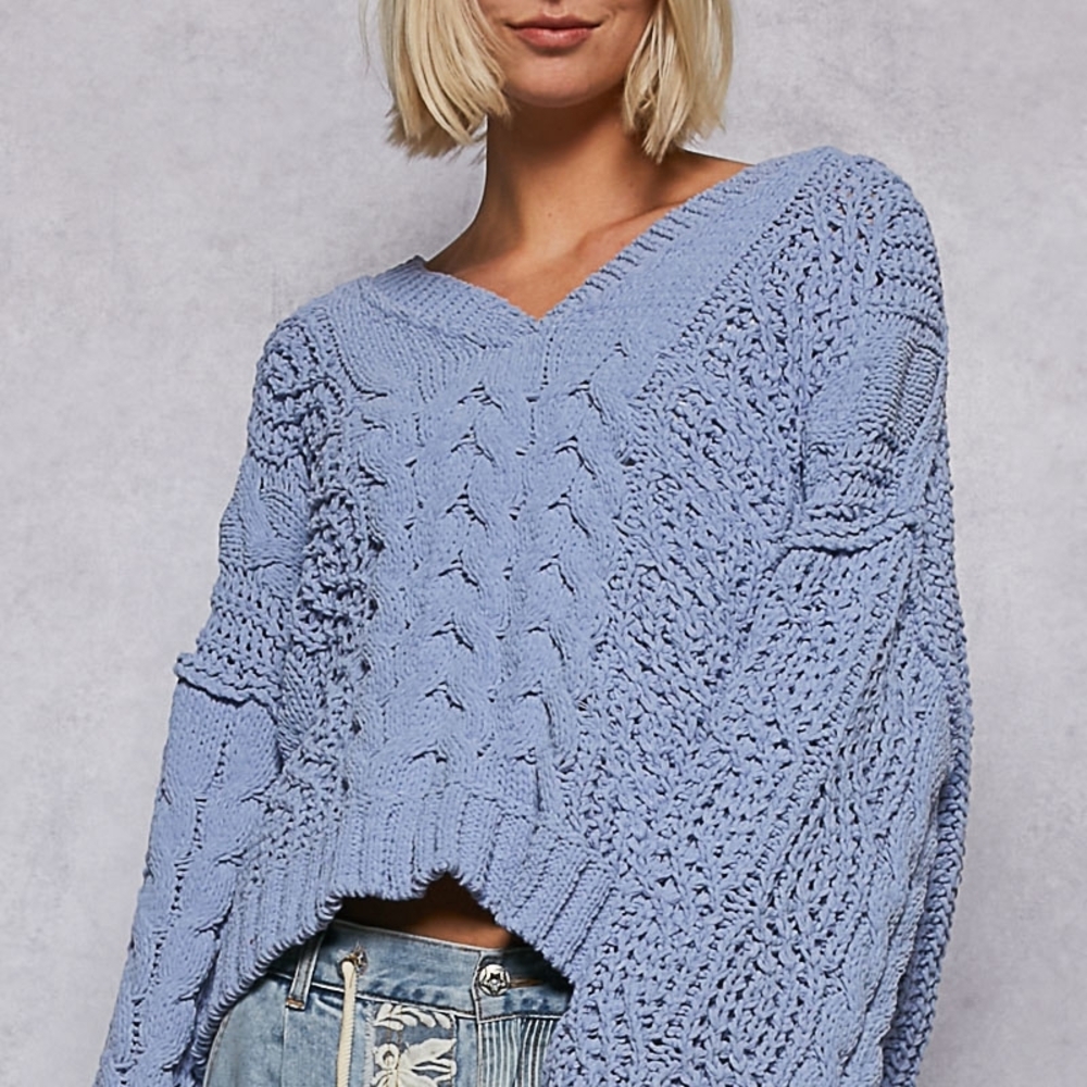 021 ⬇️ POL The Petal Drift 1 V-Neck Sweater In Evening Blue